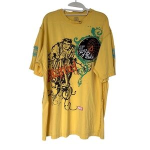 Marvel‎ Hulk Y2K Vintage Ed Hardy Style T-shirt Medium Yellow Americana Tattoo
